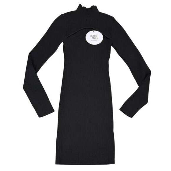 Princess Polly Lyvia Mock Neck Ribbed Long Sleeve Mini Dress In Black S/M - Picture 2 of 6